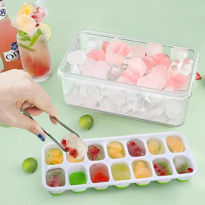 Stampo per cubetti di ghiaccio in Silicone 1 Pc stampo flessibile a rilascio facile con vassoio per ghiaccio impilabile riutilizzabile rimovibile resistente agli schizzi con coperchio