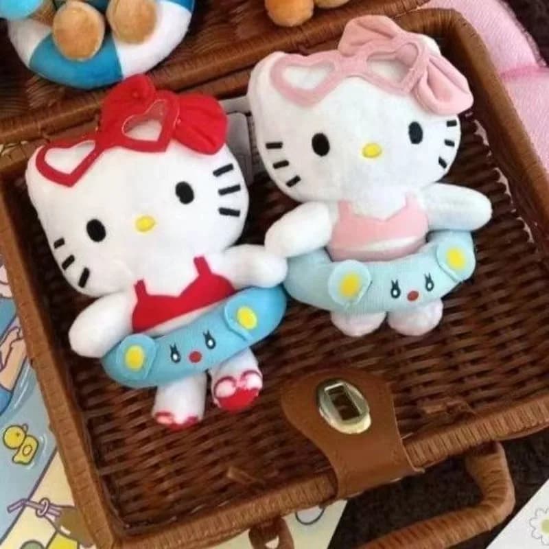 Merchandise Sanrio, series Plush Hello Kitty, Keychain, Salvagente Hawaii, Summer Collection, Pendants for Bags, Holiday Gifts