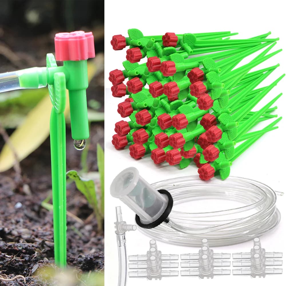 Kit di Irrigazione a Goccia Automatico con Valvola di Regolazione e Tubo Trasparente da 1/4" per Giardino, Balcone e Piante in Vaso