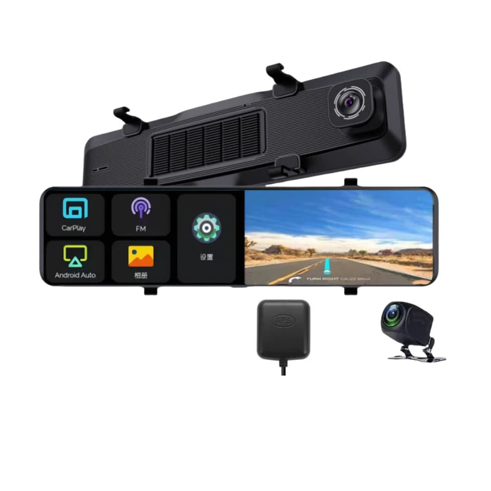 12 inches 4K + 1080P DVR for car mirror Carplay and Android Auto Dash Cam with Adas Dual WIFI Front and rear Gps 4k automatic recorder
