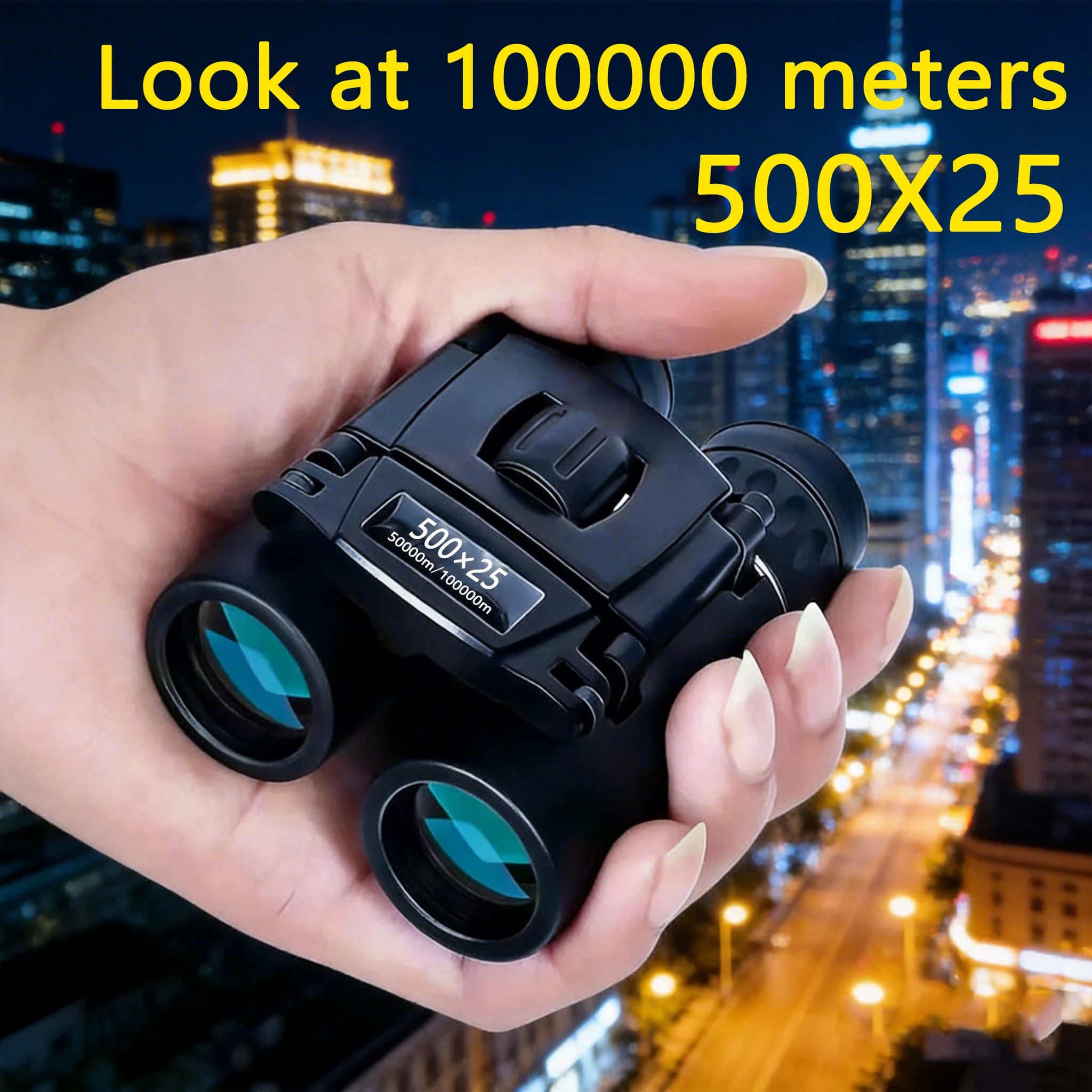 Binocolo Potente HD 500X25, Telescopio Pieghevole Mini a Lungo Raggio 100.000M con Ottica FMC per Campeggio, Viaggi, Caccia e Sport all'Aperto