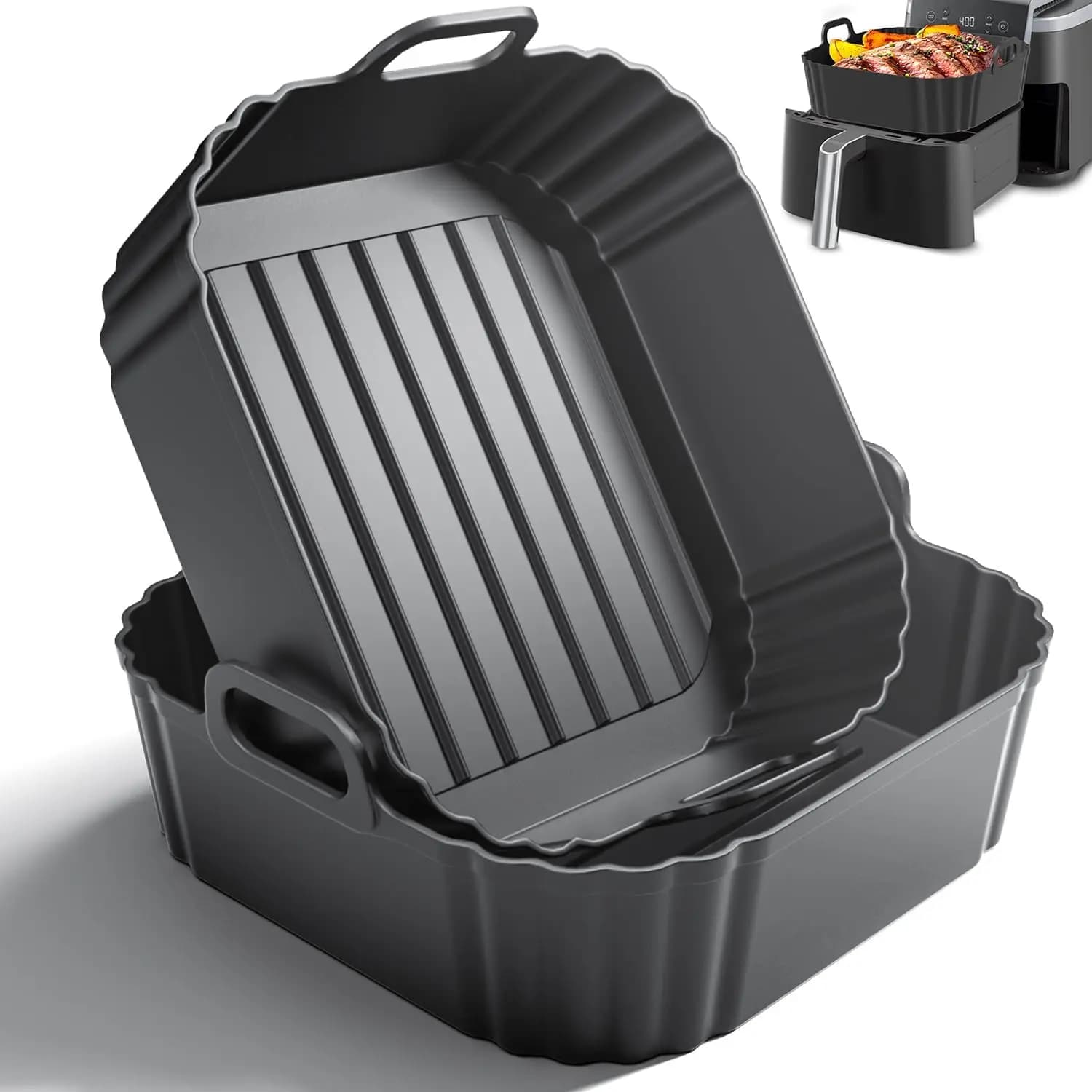 Silicone Coatings Reusable for Air Fryer, 8,5 Papers, Pack of 2 for Easy Cooking and Cleaning