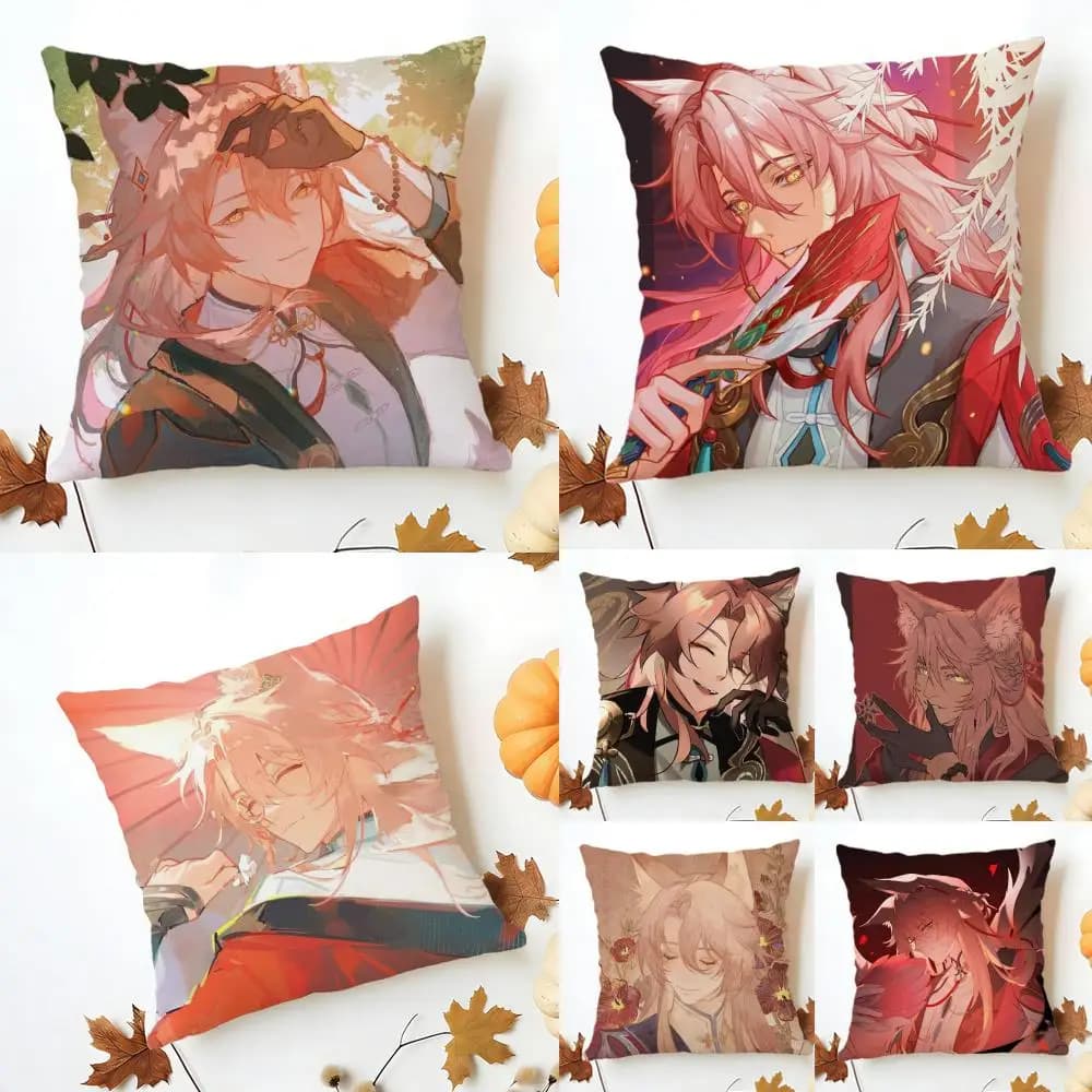 H-Honkai Star R-Rail Cushion Cover Washable Linen Pillowcase Soft for Sofa Bed Cozy Home Room Decor