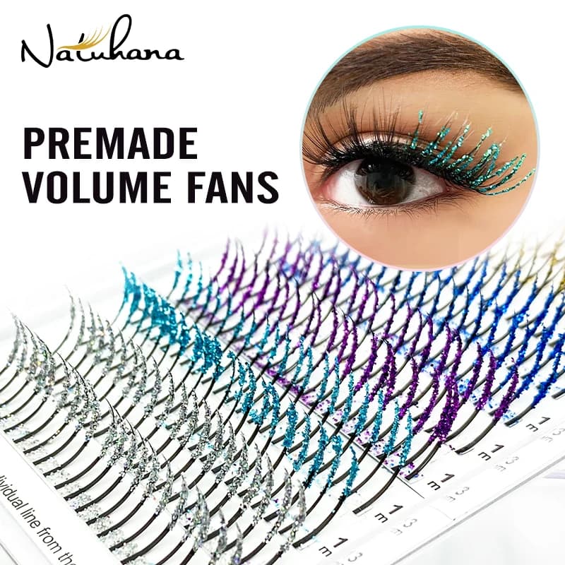 NATUHANA Extension Glittered Eyelashes Fairy-Fake Effect from You, Eyelashes Colorful Sparkling, Wispy Effect Volume for Make-up