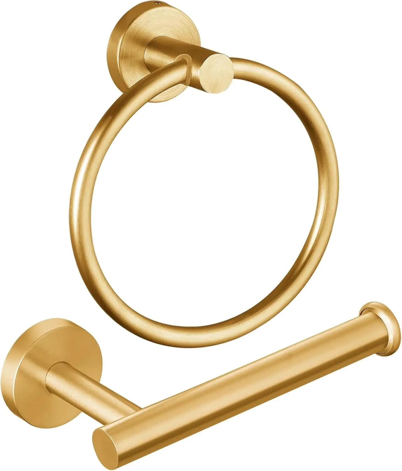 SUS304 Stainless Steel Towel Ring & Toilet Paper Holder Set, Brushed Gold, Rustproof, 180° Swivel, Easy Install
