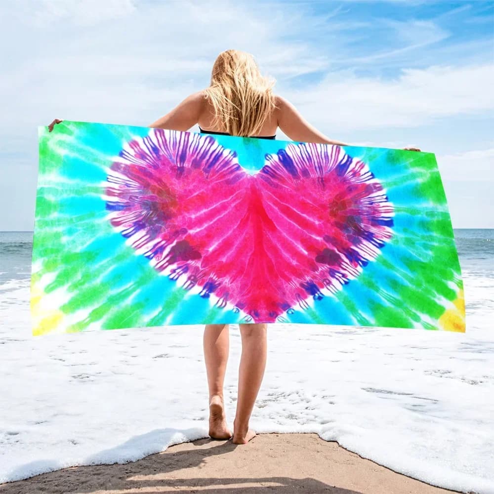 70*140cm nuovo telo mare Tie-Dye cuore stampato senza sabbia asciugamano da spiaggia ad asciugatura rapida asciugamano da bagno assorbente per le vacanze per i viaggi
