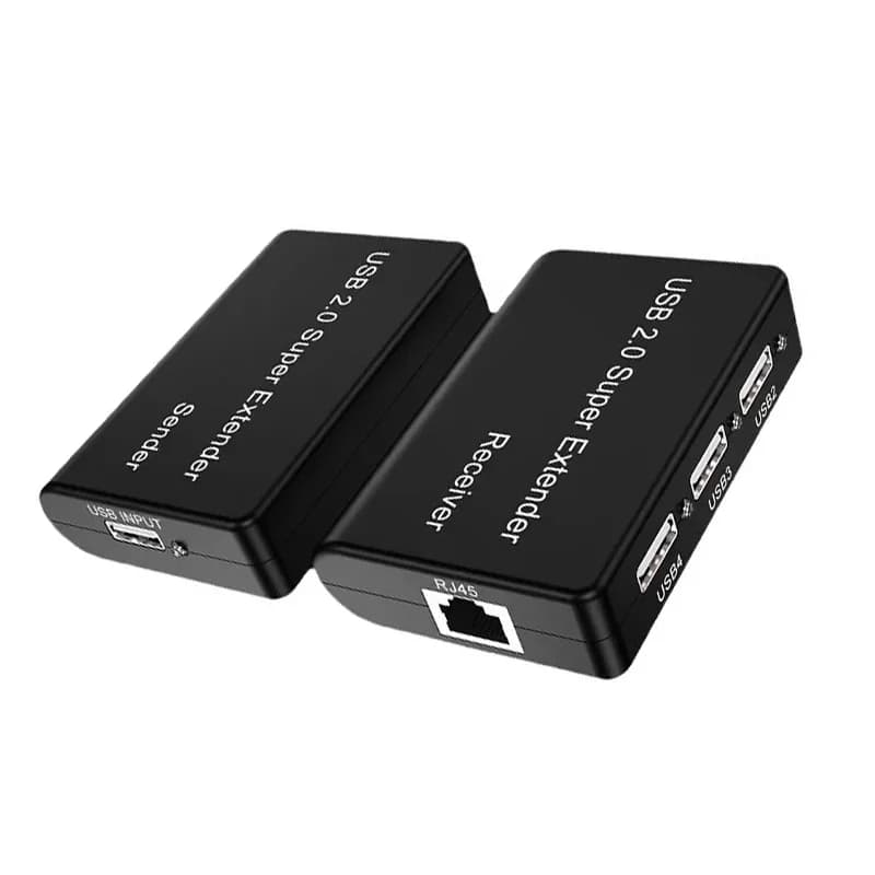 USB 2.0 network extension with 4 real ports via Ethernet RJ45 Cat5e Cat6 cable 100 m per webcam, camera, mouse, keyboard, printer, scanner