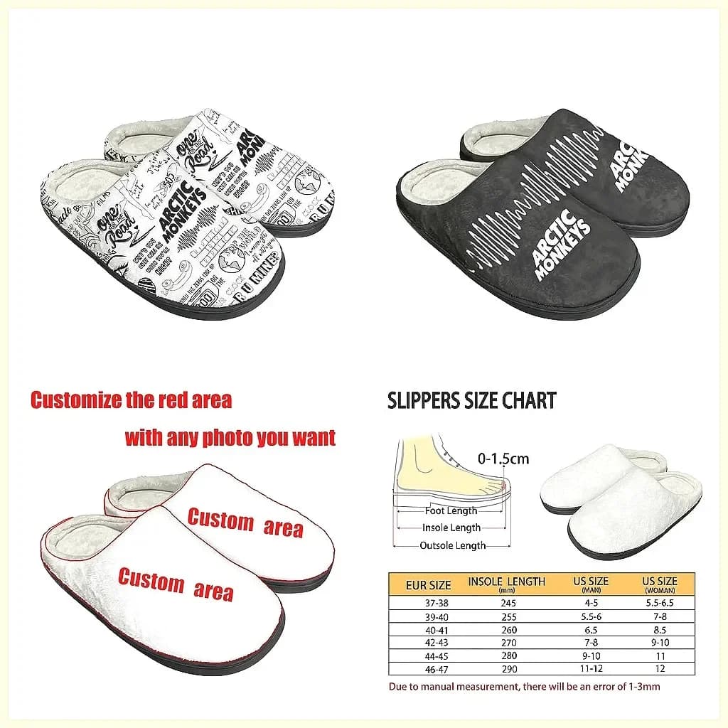 Arctic Monkeys Rock Band Custom Slippers, Plush Cotton Home Sandals for Men & Women, Warm Comfy Bedroom Shoes