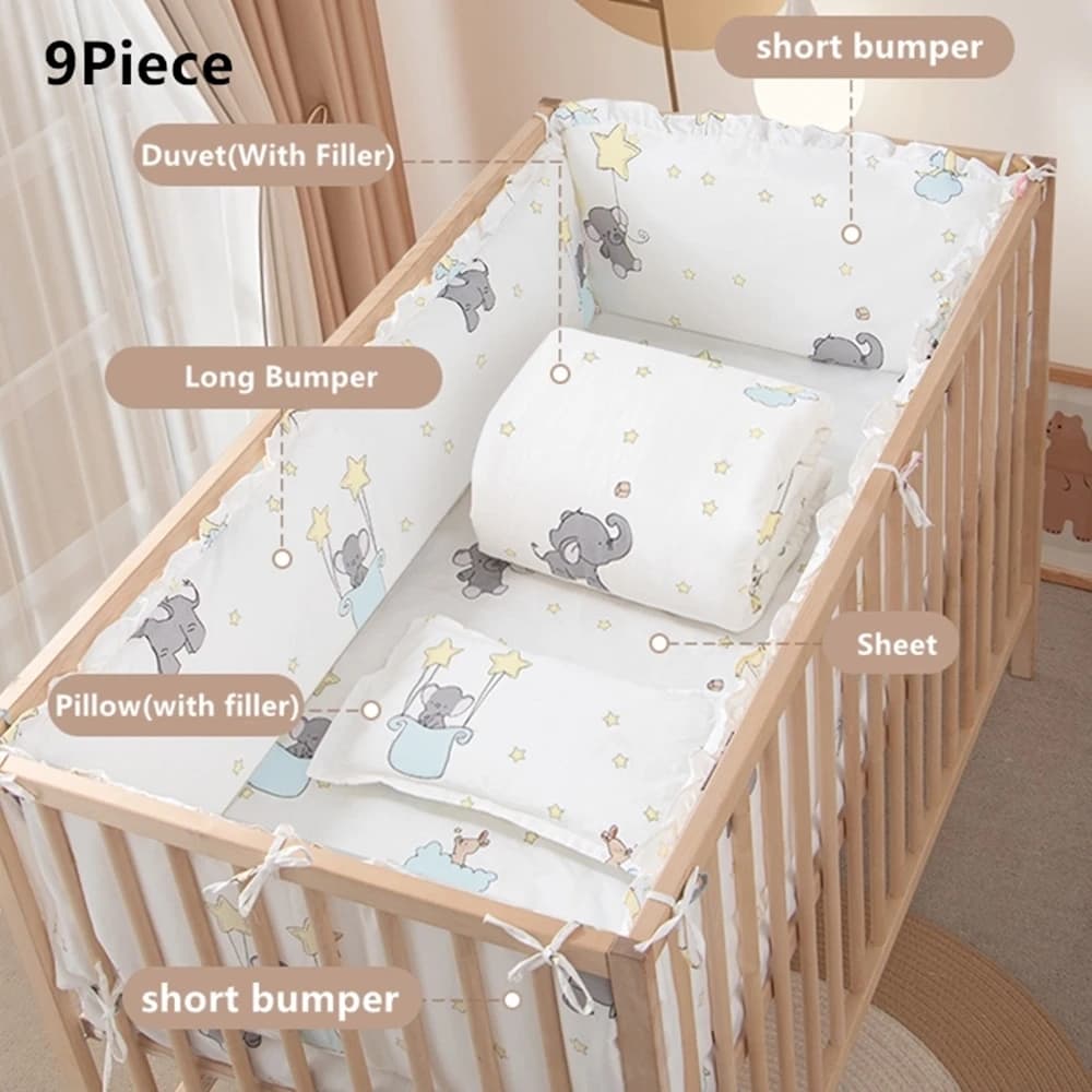 6/9 pieces elephant crib set children's bed linen crib cotton bumper set cot juego de cama 120 * 60/120 * 70 cm