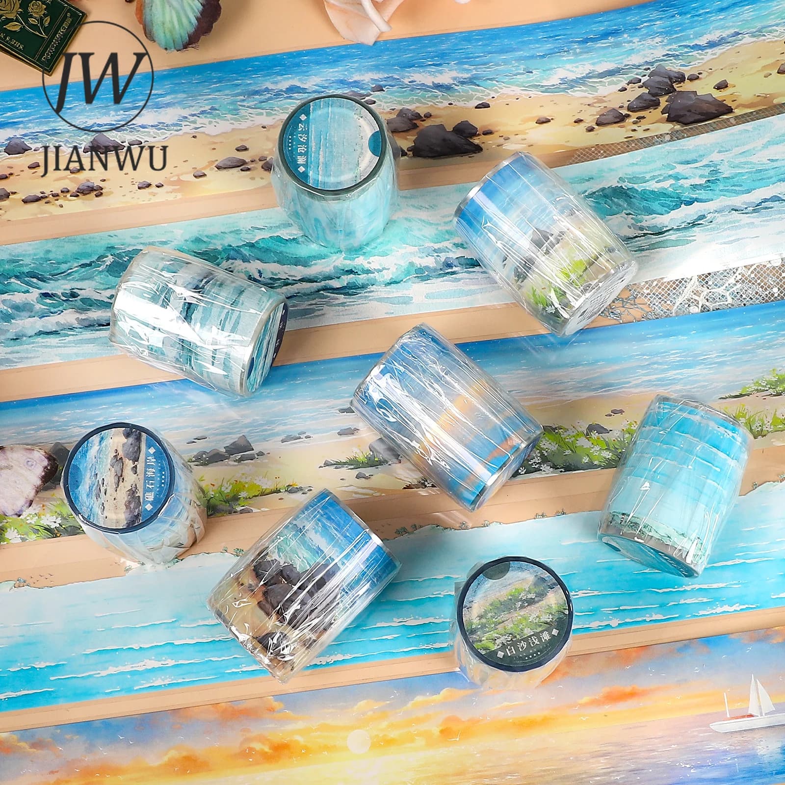 JIANWU Vintage Sea Beach Sunset Paesaggio Materiale Collage Scrapbook Nastro in PET Cancelleria creativa per diario fai da te