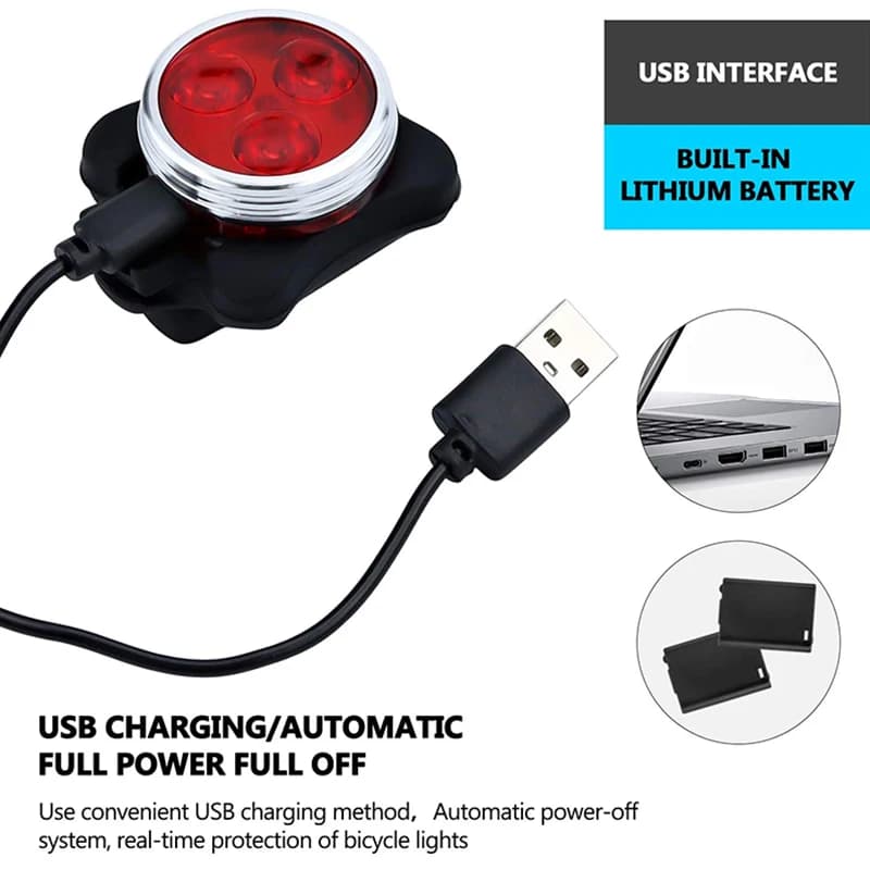 Outstanding! Set of rechargeable bike lights via USB (white light) and rear light (red LED light) for road bicycle accessories,