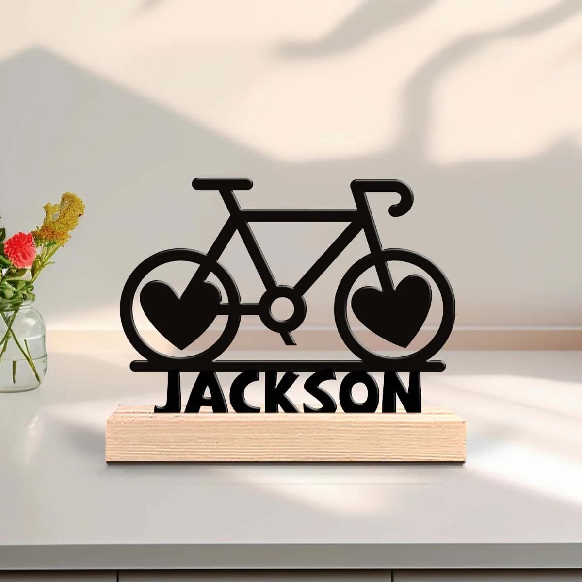 1pc Unique Personalized Metal Statue Ornaments Custom Name With Wooden Base Gifts and Metal Decorations for Family and Friends