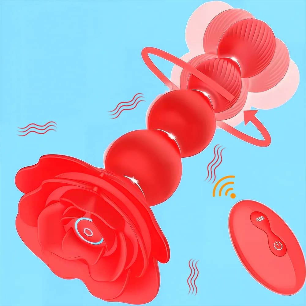 Rose Twirl 10X Vibratore Anale Rotante in Silicone con Perle Texturizzate, Plug Anale Vibrante, Dildo in Silicone
