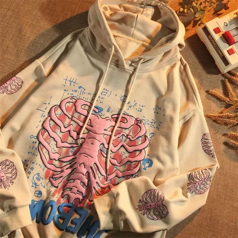 Y2K Pink Skeleton Hoodie Women's Autumn Streetwear Pullover G Fashionable Casual Sweatshirt for Ladies