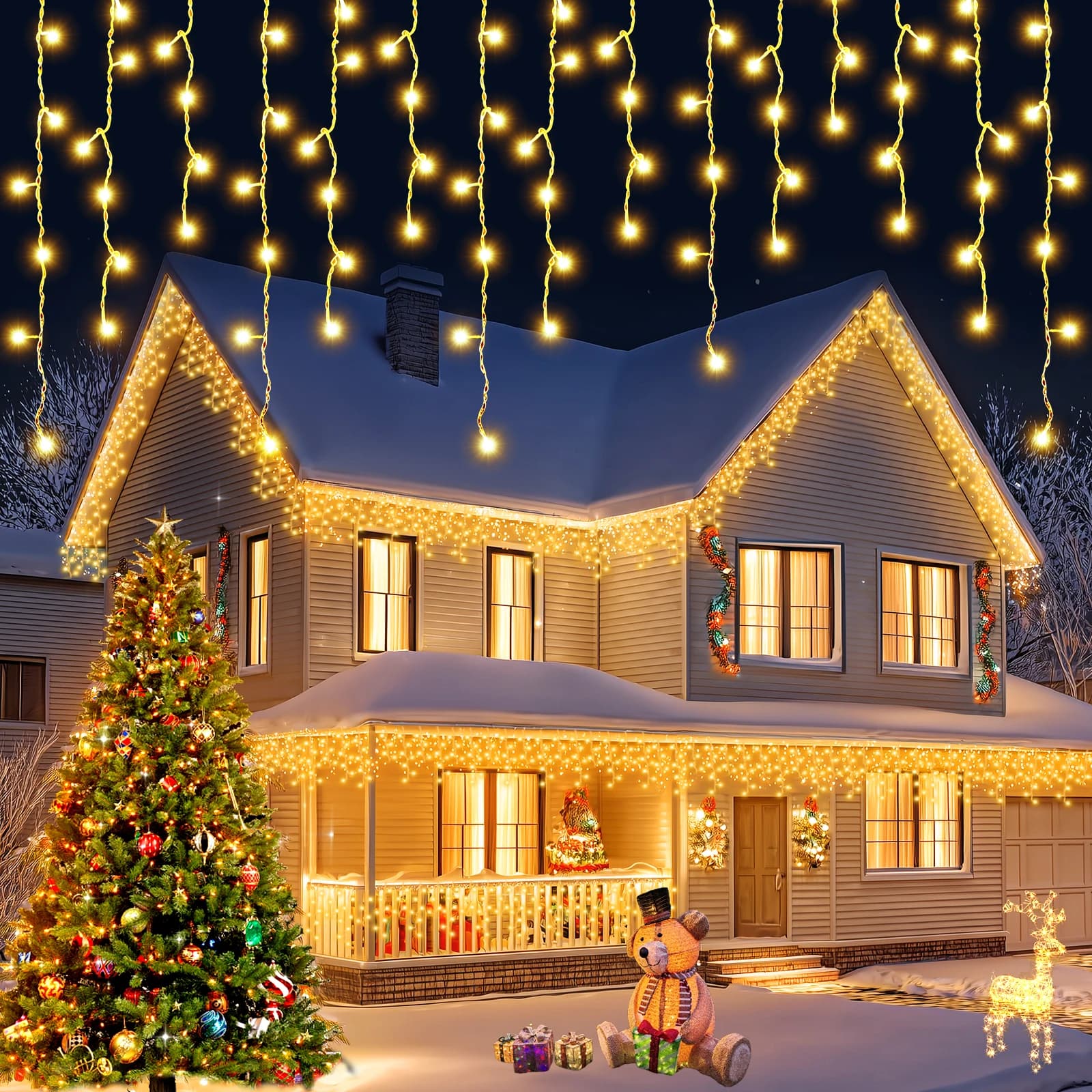 62.3FT 720 Leds String Lights LED Fairy Garland Christmas Lights Waterproof Snowproof 8 Modes DIY Lamp Decoration for Home Garden Wedding Birthday Party New Year Street with 20 Cable Ties (15cm Each)