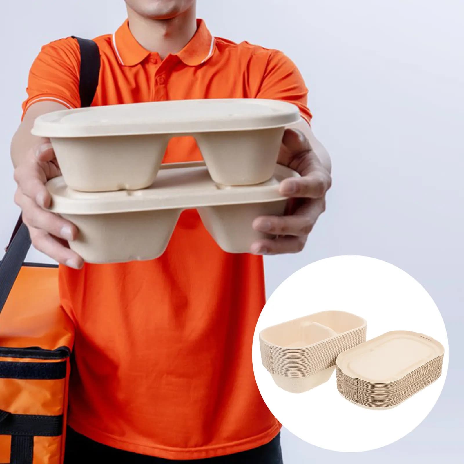 25 Set Contenitori Alimentari in Polpa di Cellulosa Monouso con Coperchio per Preparazione Pasti, Asporto, Sushi, Insalate, Confezionamento Alimentare, Servizio Ristorazione, Ingrosso