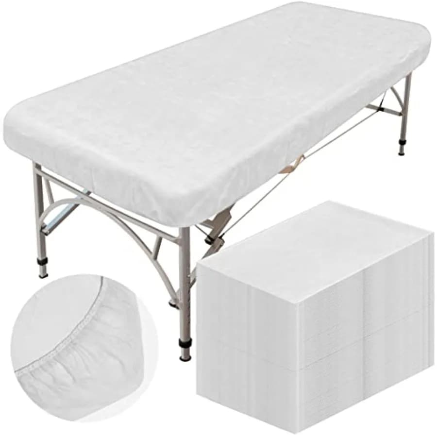 Oudain 50 Pezzi Lenzuola Monouso Elasticizzate Impermeabili e Oleorepellenti 39 x 87'' Copriletto Monouso per Lettino da Massaggio per Spa