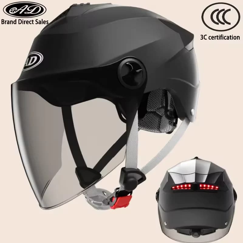 Nuovo Casco Elettrico per Auto, Protezione Solare Estiva per Uomo, Casco Rigido con LED a Batteria, Casco Moto Universale per Donna Quattro Stagioni