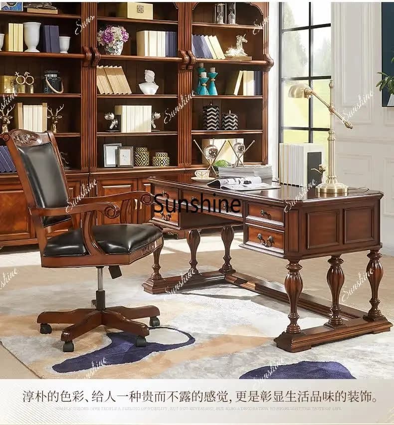 American solid wood antique calligraphy table writing desk furniture set combination