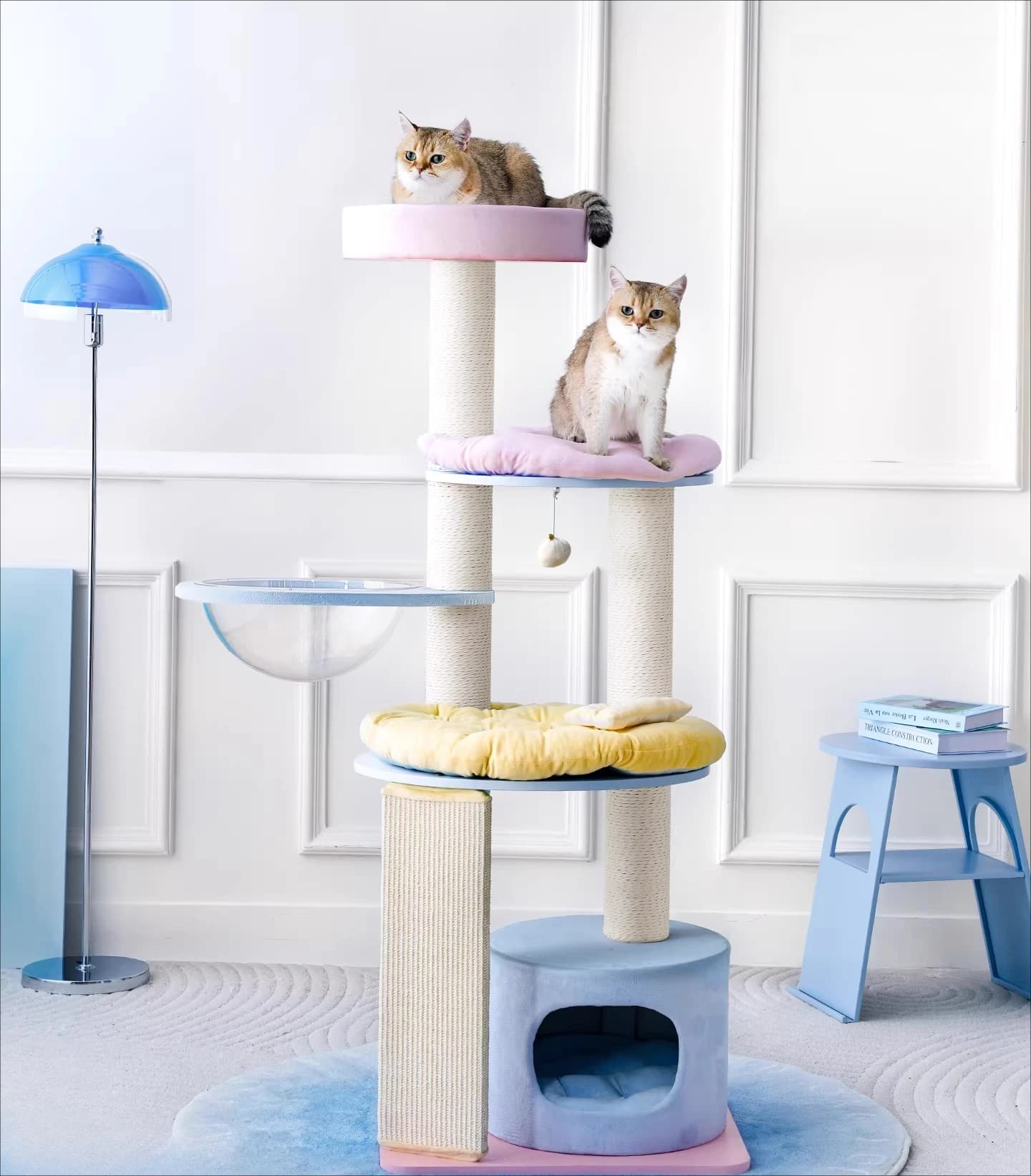 Tiragraffi per Gatti Macaron, Non Occupa Tanto Spazio, Ideale per Piccoli Appartamenti, Grande Albero per Gatti Integrato con Lettiera