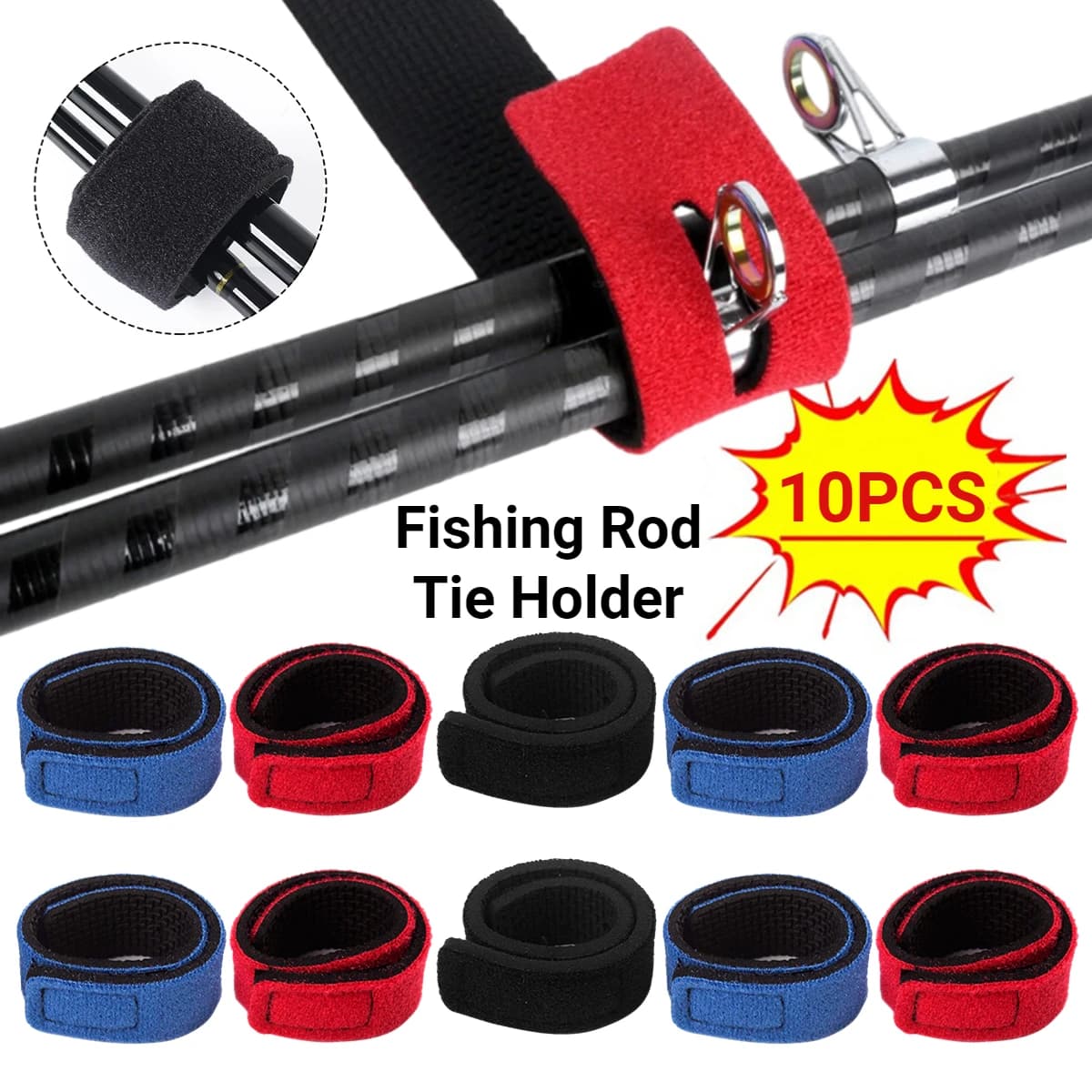 1-10PC Fishing Rod Belt Wrap Band Holder Elastic Equipment Wrap Band Holder Fastener Accessories for portable outdoor fishing gear