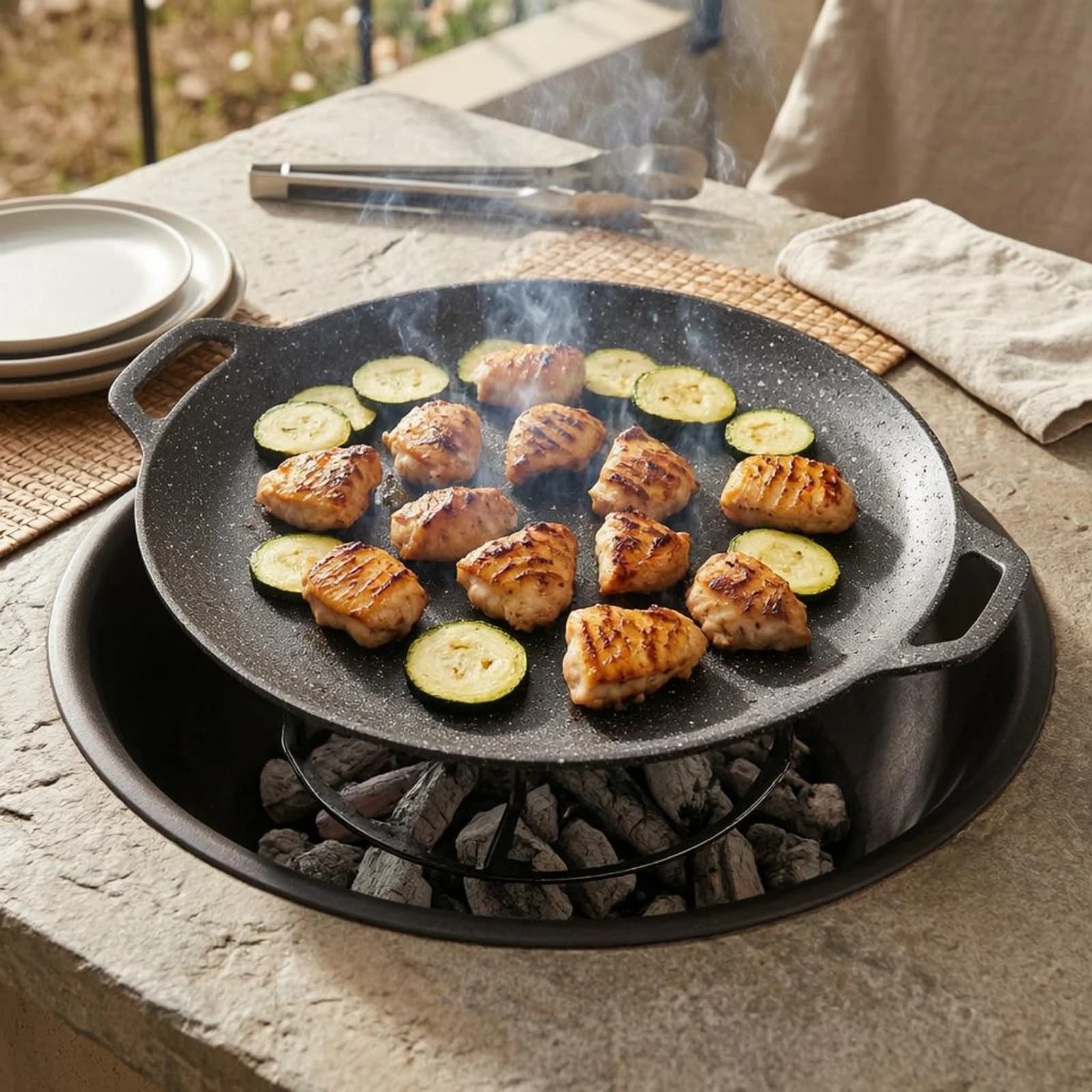 Stone-Look Griddle Plate Matte Finish Round Griddle Plate Cookware Flat Cooking Surface Professional Grade for Gas Cooker