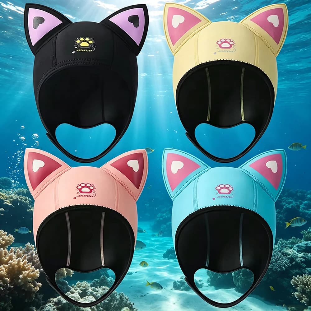 Cat Ears Diving Hood 3mm Neoprene Wetsuit Hood Cute Women Swim Cap for Surfing Snorkeling Water Sports Surf Diving Hat