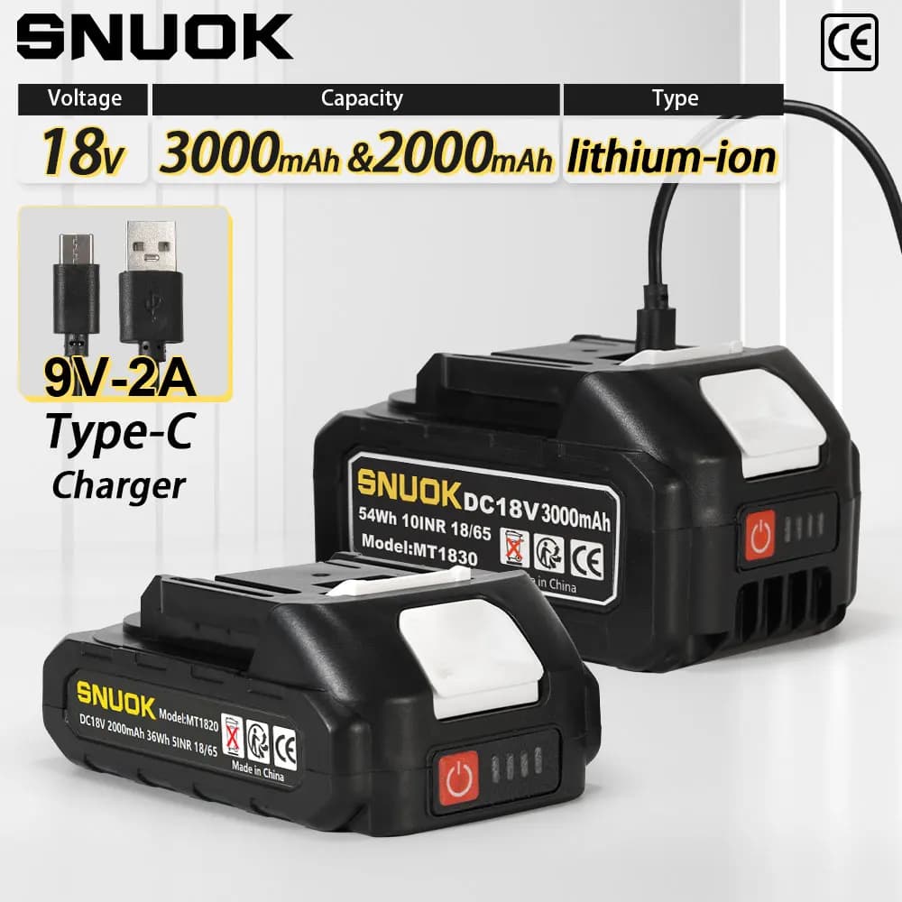 SNUOK 18V electric tool battery pack TypeC 2.0-3.0Ah fast charging brushless drill angle grinder tool for Makita lithium battery