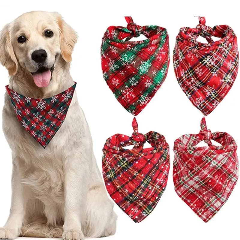 Bandane per cani Sciarpa grande per animali domestici Stampa natalizia con neve per cani Plaid in cotone lavabile Papillon Collare Sciarpa per cani per gatti Grandi accessori