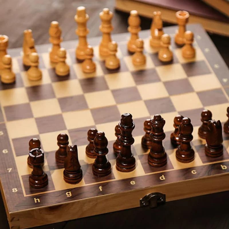 24-39cm 3 in 1 Chess Folding Wood Color Chess with Large Chessboard for Beginners Children Adults