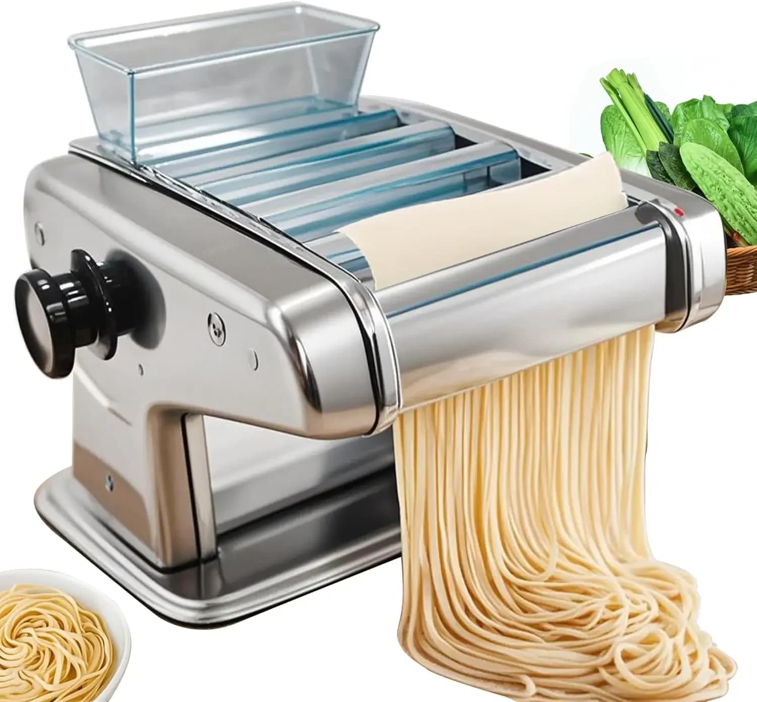 Macchina elettrica per pasta in acciaio inox, rullo per impasto di pasta fresca, macchina automatica per pasta con 4 impostazioni di spessore regolabili