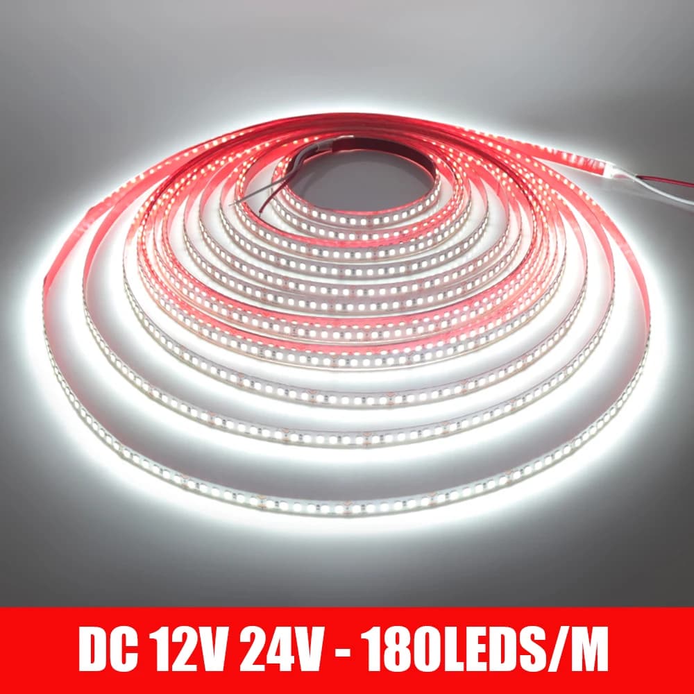 Striscia LED DC 12V 24V 2835 180LED/M Bianco Caldo/Naturale IP21 Nastro Flessibile Luminoso 5M 10M/Rotolo