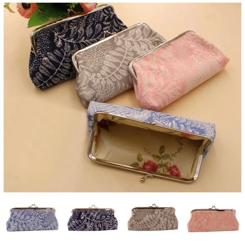 Portable Money Bag Leaf Coin Purse Wallet Storage Bag Kiss Clasp Lock Clutch Lipstick Bag Keyring Handbag Long Purse Bag Outdoor