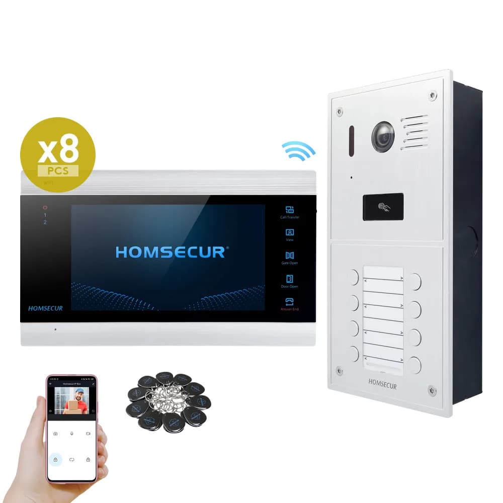 Videocitofono WIFI HOMSECUR con Supporto per 8 Monitor e 8 Famiglie