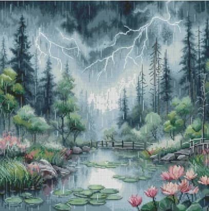 Moonlight over Lotus Pond 46-46 Kit punto croce Ricamo Set cucito fai da te Punto croce Tela Artigianato da cucito