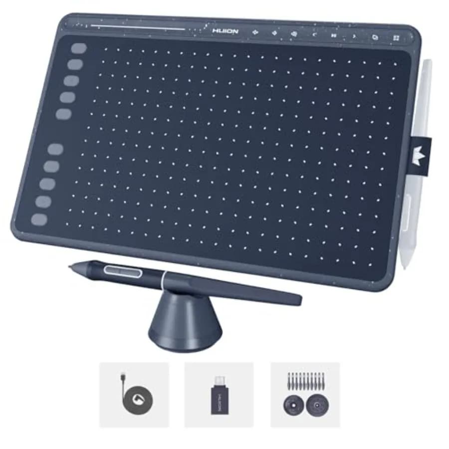 Tavoletta Grafica HS611 con Supporto Android, Penna Digitale Senza Batteria, 8192 Livelli di Pressione, Funzione Inclinazione, 8 Tasti Multimediali