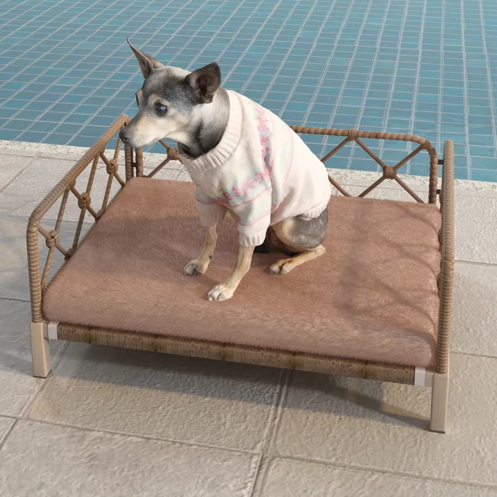 Wicker Pet Bed Rattan Dog Sofa Bed Outdoor Indoor Water Resistant