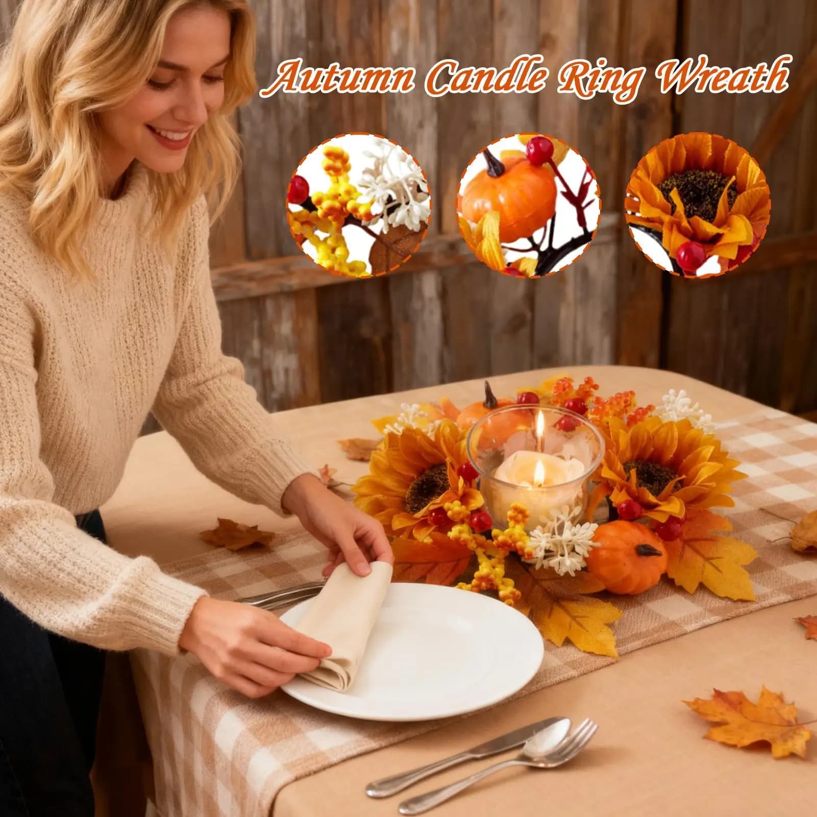 Ghirlanda di candele autunnali Foglie d'acero Zucche Ghirlanda di candele Anelli di ghirlanda per l'autunno Halloween Ringraziamento Natale Vacanza Matrimonio