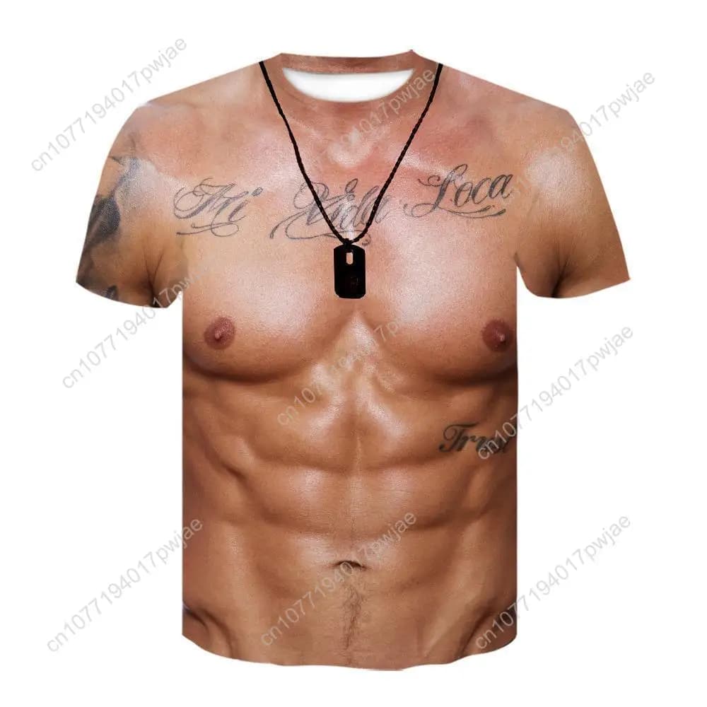 New Summer Arrival: 3D Tattoo-Style T-Shirt — Men's Short-Sleeve Tee with Realistic Muscle Print