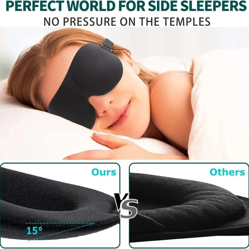 Maschera per Occhi 3D Senza Pressione, Regolabile e Traspirante, Oscurante, Nera, per Uomini e Donne, per Viaggi e Sonno Notturno