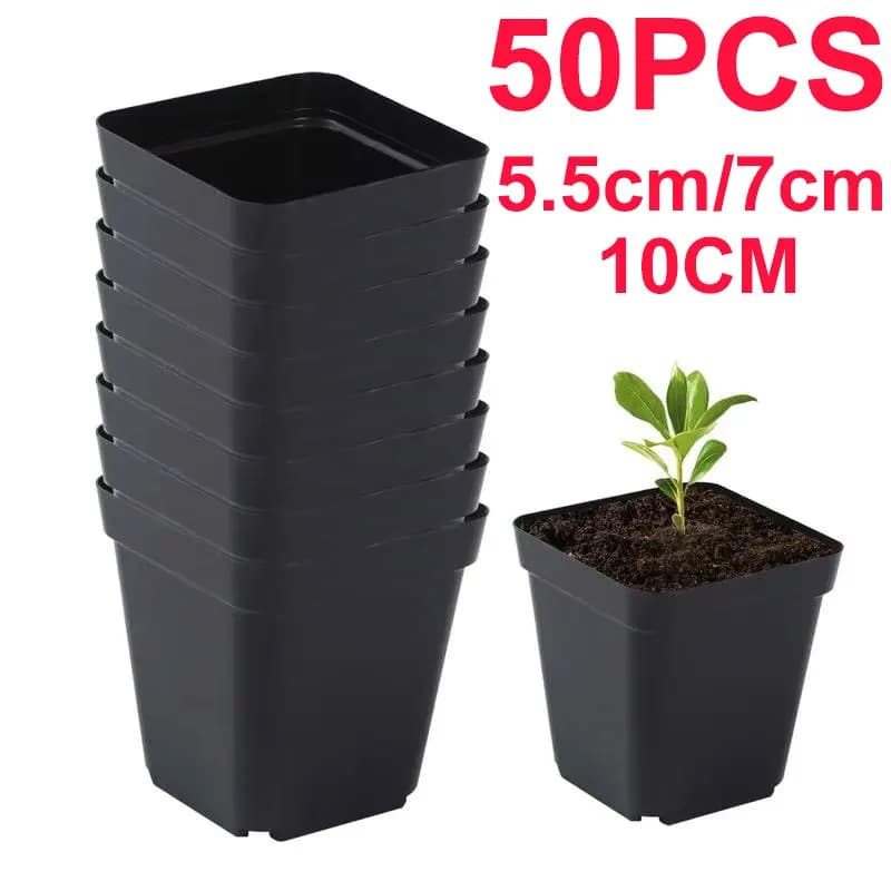 Vases for Semenzai 50 Square Pieces - Plastic Containers Plant Backgrounds, Tree Jars, Flowers and Garden Plants