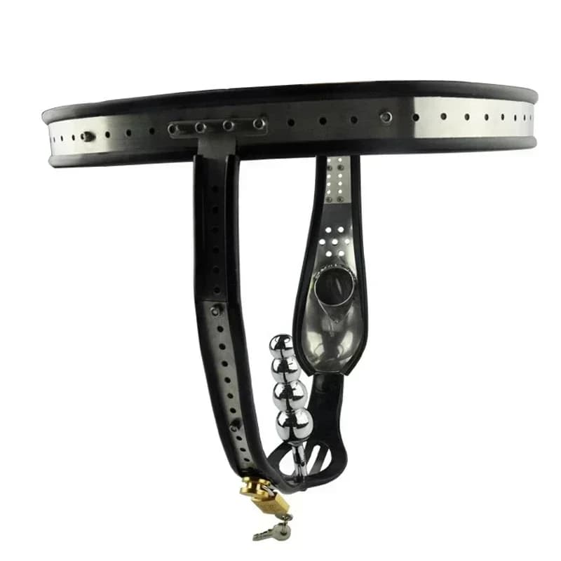 Lockable Stainless Steel Male Chastity Device with Anal Plug Beads Men Panties Underwear Penis Lock Ring Cock Cage Bdsm Sex Toys