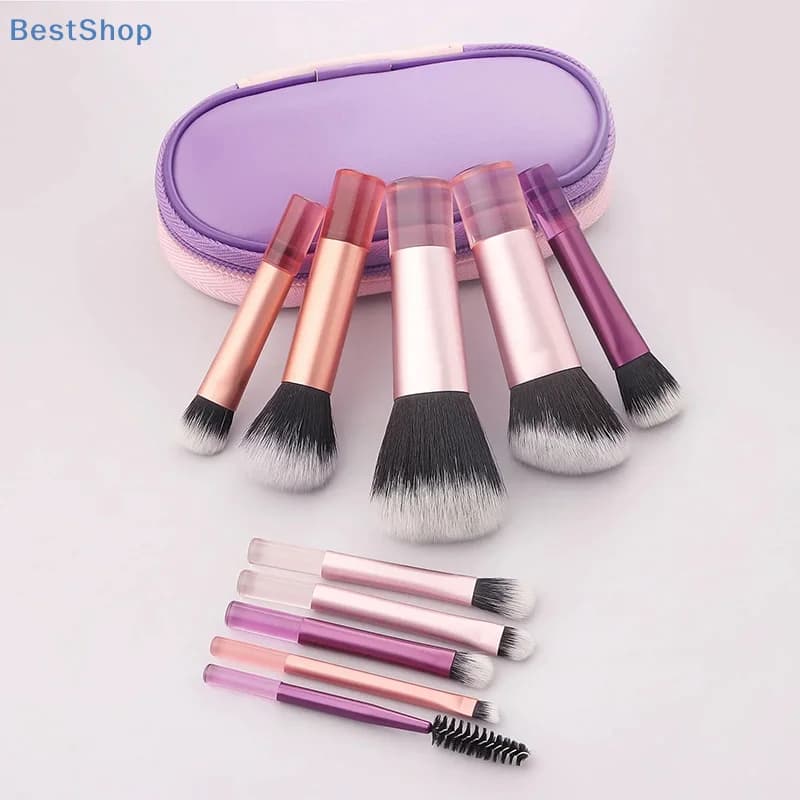 ♥ Set di pennelli per trucco rosa e viola da 11 pezzi – Pennelli cosmetici da viaggio con custodia per fondotinta, ombretto e fard