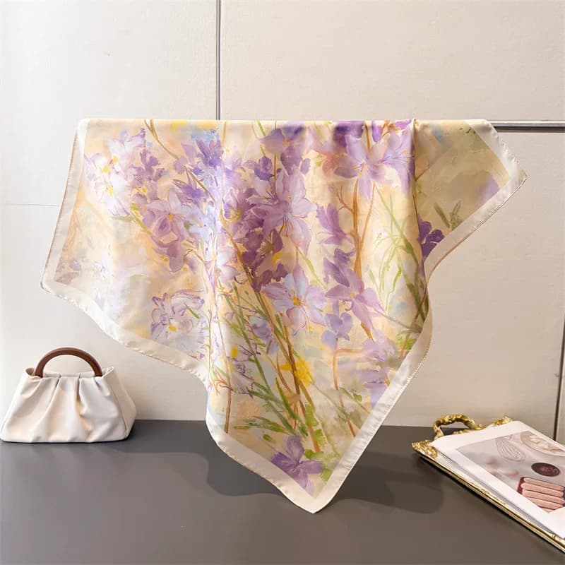 Foulard quadrato in seta sintetica da donna, sciarpe stampate, bandane, hijab di lusso, sciarpe da collo, eleganti scialli da viaggio, fasce per borsa
