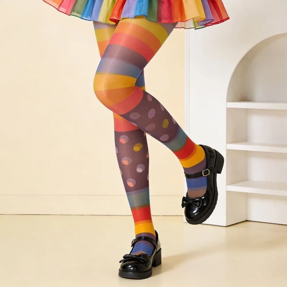 Collant Arcobaleno Senza Cuciture, Traspiranti, Modellanti, a Righe Colorate, Leggings Elastici con Sfumature di Colore, per Feste