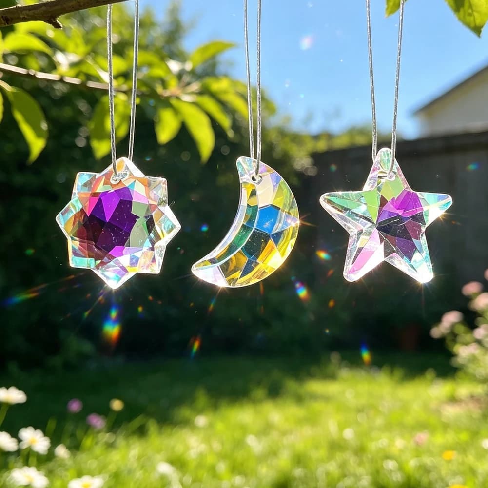 E5 12Pcs 20mm AB Aurora Crystal Beads Star Moon Snowflake Glass Beads Suncatcher Wind Chimes Lamp Pendant Charms Jewelry Making