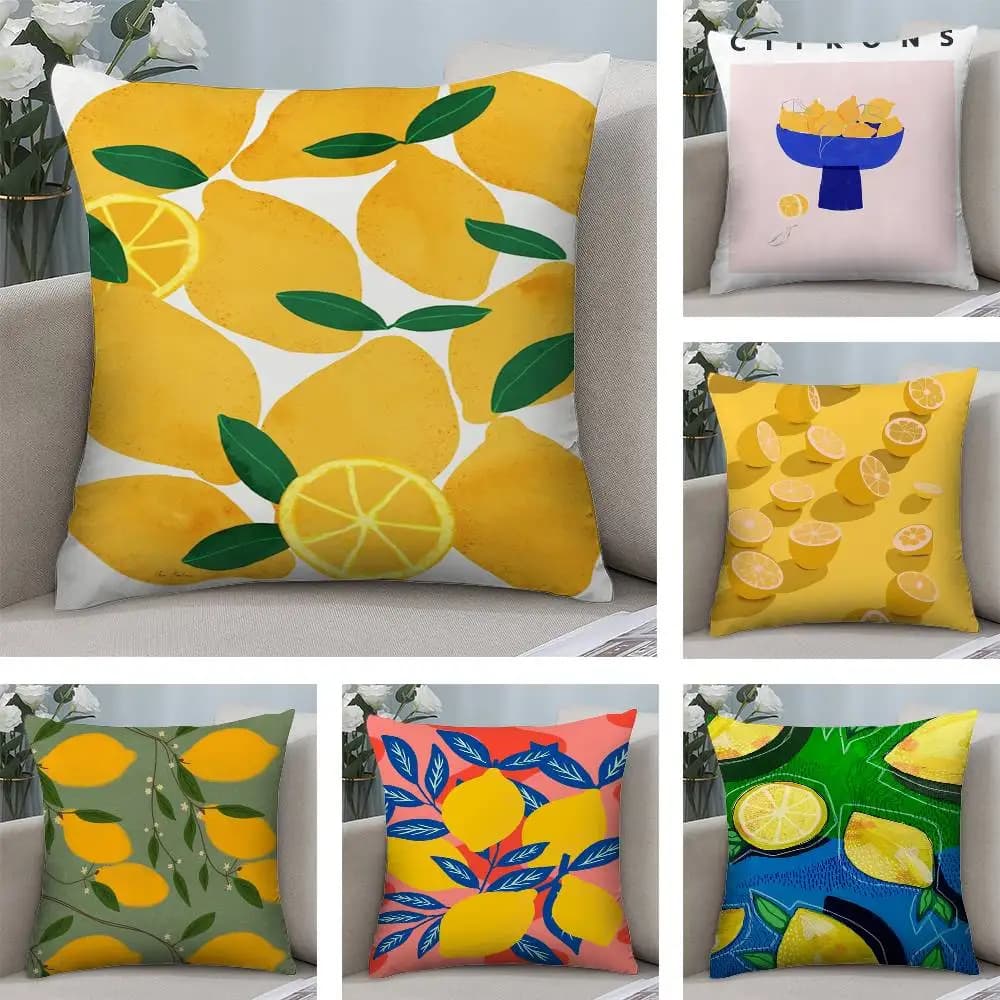 Abstract Lemon Art Pillow Case Short plush Double-sided Print Square Throw Pillow Covers Sofa Home Cushion Decor