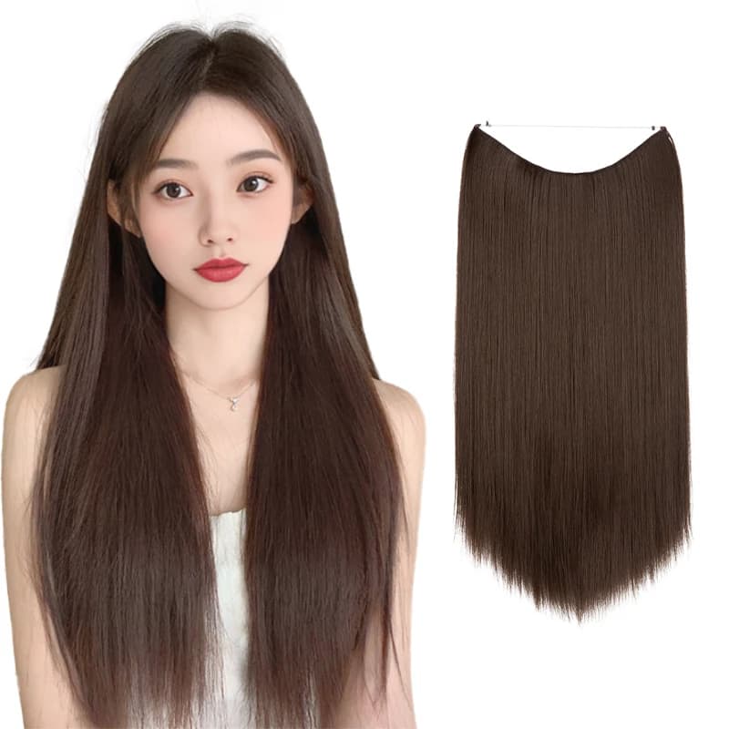 Premium Heat Resistant Synthetic Invisible Wire Hair Extensions without Clip Posts Natural Long Long Led Hair for Women