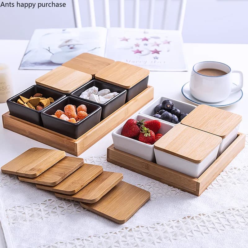 Ciotola per Snack in Legno, Piatto per Snack in Stile Giapponese, Ciotola per Dim Sum, Piatto in Ceramica Bianca per Frutta Secca, Piatto per Insalata e Dessert