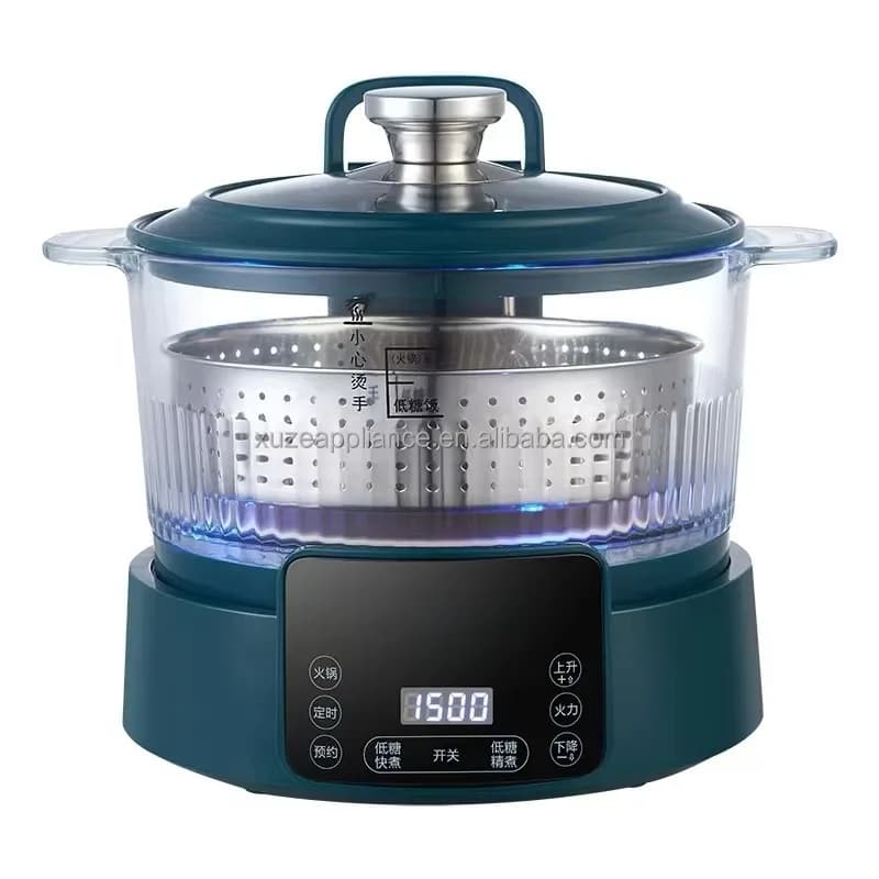 Pentola Elettrica per Riso di Alta Qualità a Basso Contenuto di Zuccheri 5L, Funzione Hot Pot, Cottura a Vapore, Acciaio Inossidabile per Alimenti, Pannello di Controllo in Inglese